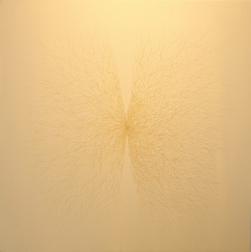 Vibration gold Acryl Tusche LW 80x80cm2024 500